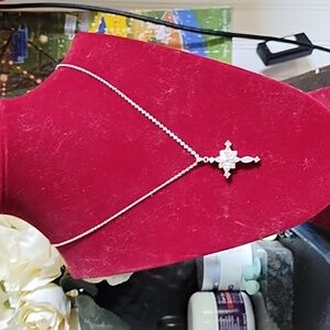 SS Necklace With Lovely Rhinestone Cross Pendant